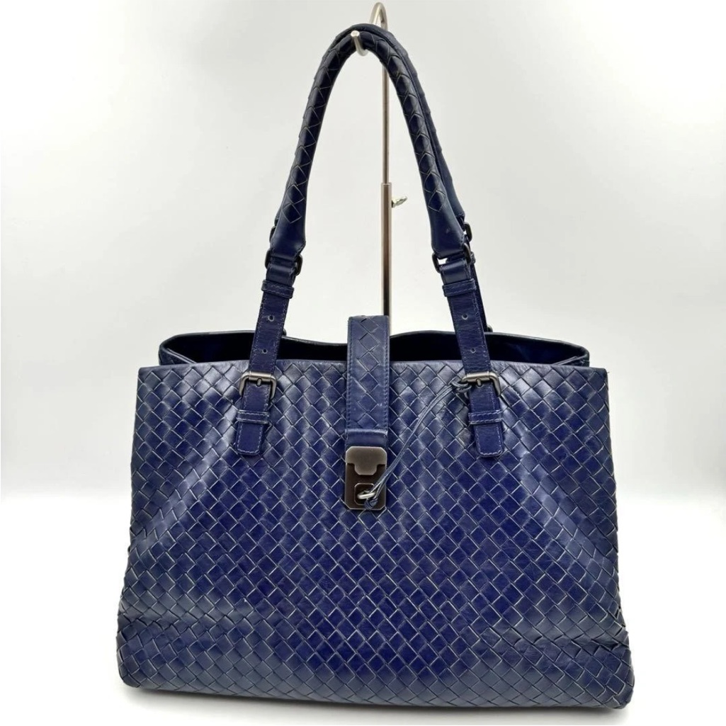 Bottega Veneta Navy Woven Tote